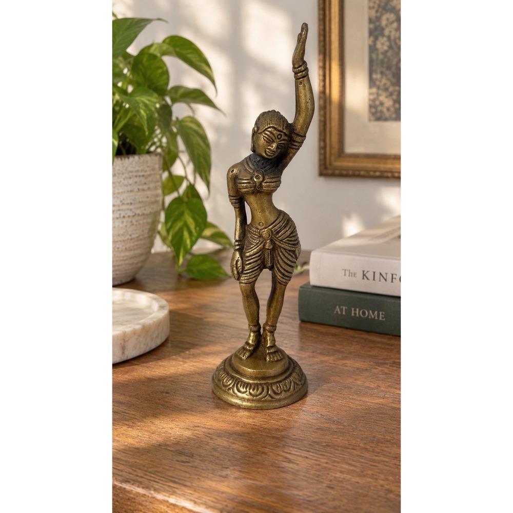 Vintage Indian Brass Apsara Dancing Lady Figurine 6.5" Temple Dancer Statue